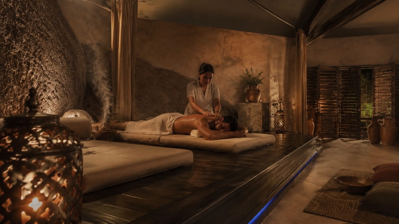 Sala de massagem à luz de velas